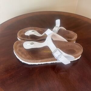 Birkenstock White Leather Toe-Post Sandals with Buckle